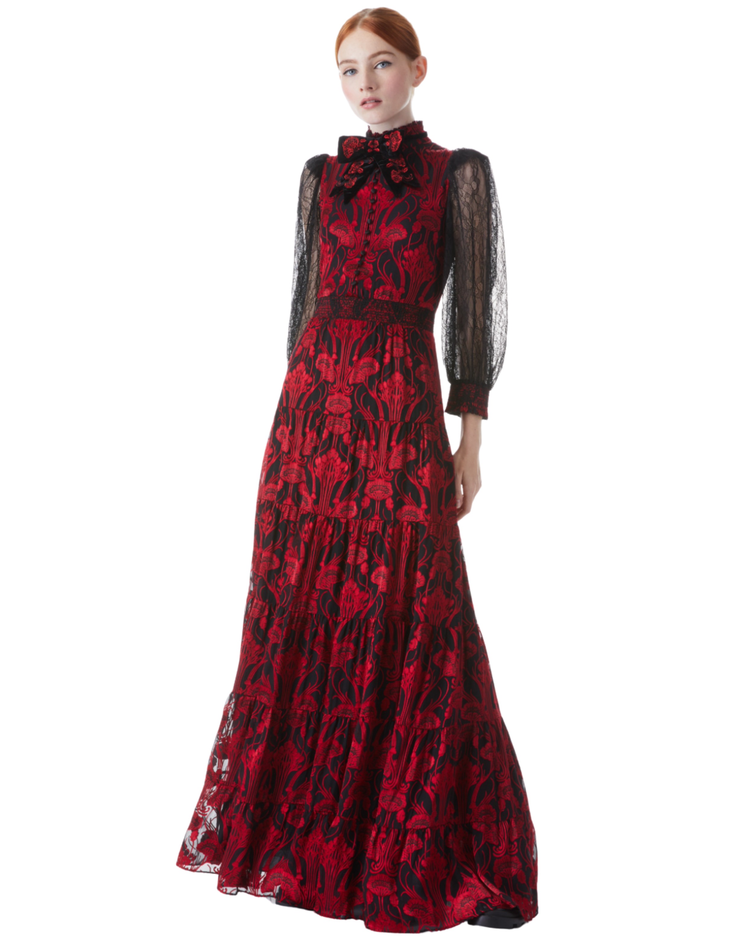 Alice + Olivia Coletta Silk-blend Maxi Dress In Red