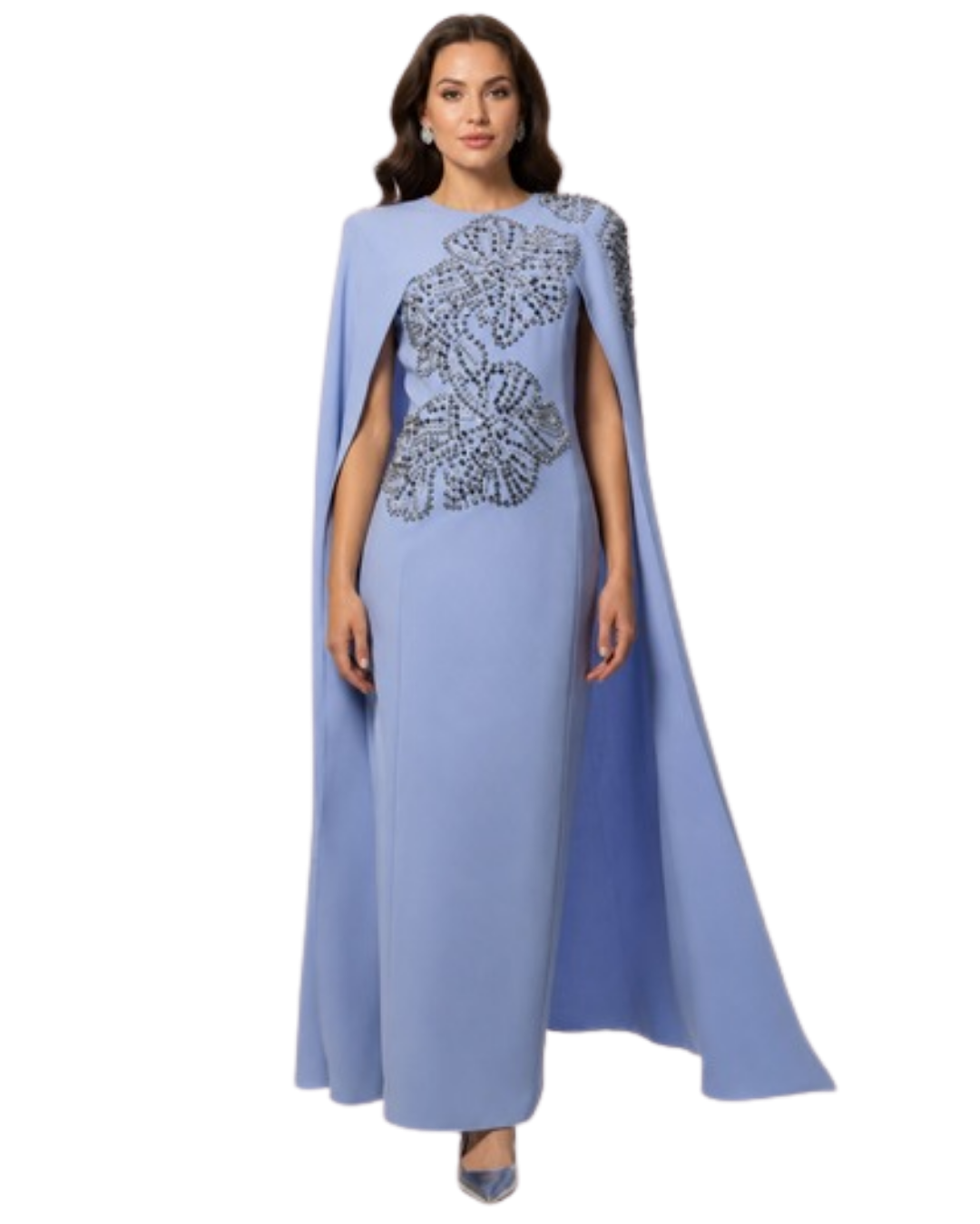 Karen Millen - Petite Placed Floral Crystal Embellished Tailored Drama Cape Maxi Dress