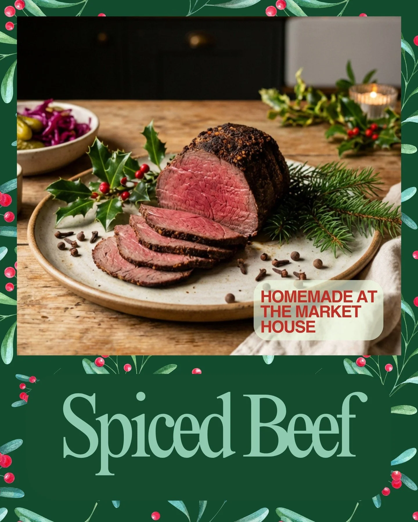 This is the kind of food that makes Christmas feel like Christmas. Our spiced beef is made here at The Market House, cured slowly for a rich, comforting flavour that&rsquo;s worth waiting for.