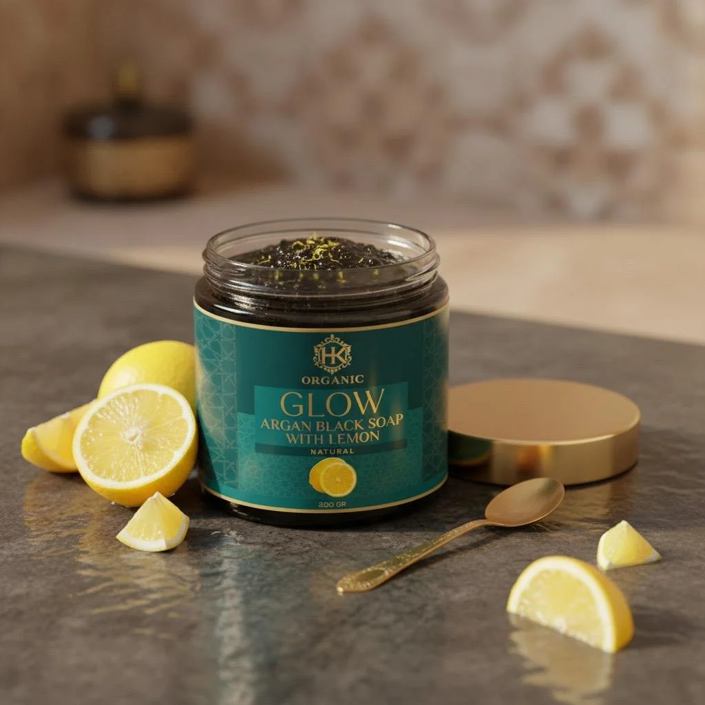 natural moroccan black soap with argan and lemon