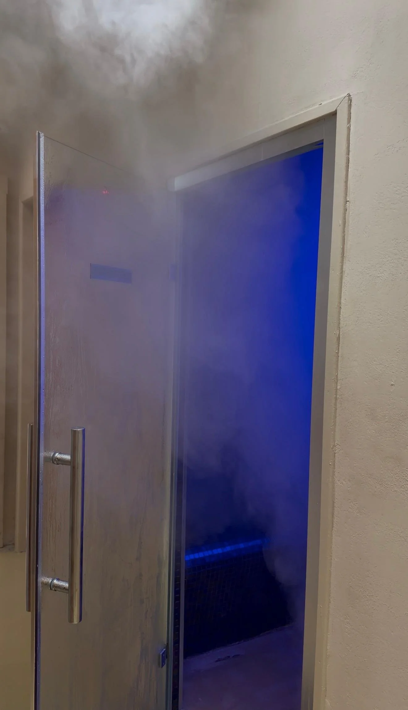 Steaming room with the steam coming out 