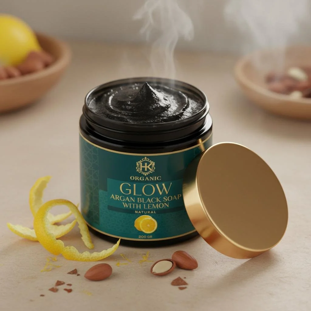 natural moroccan black soap with argan and lemon