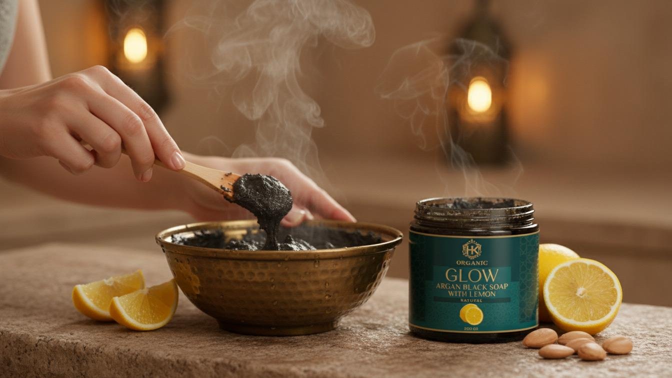 natural moroccan black soap with argan and lemon