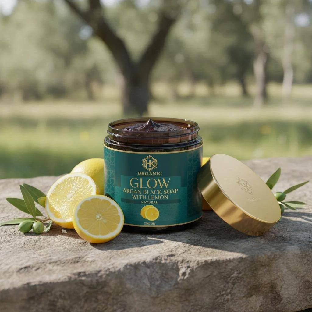natural moroccan black soap with argan and lemon