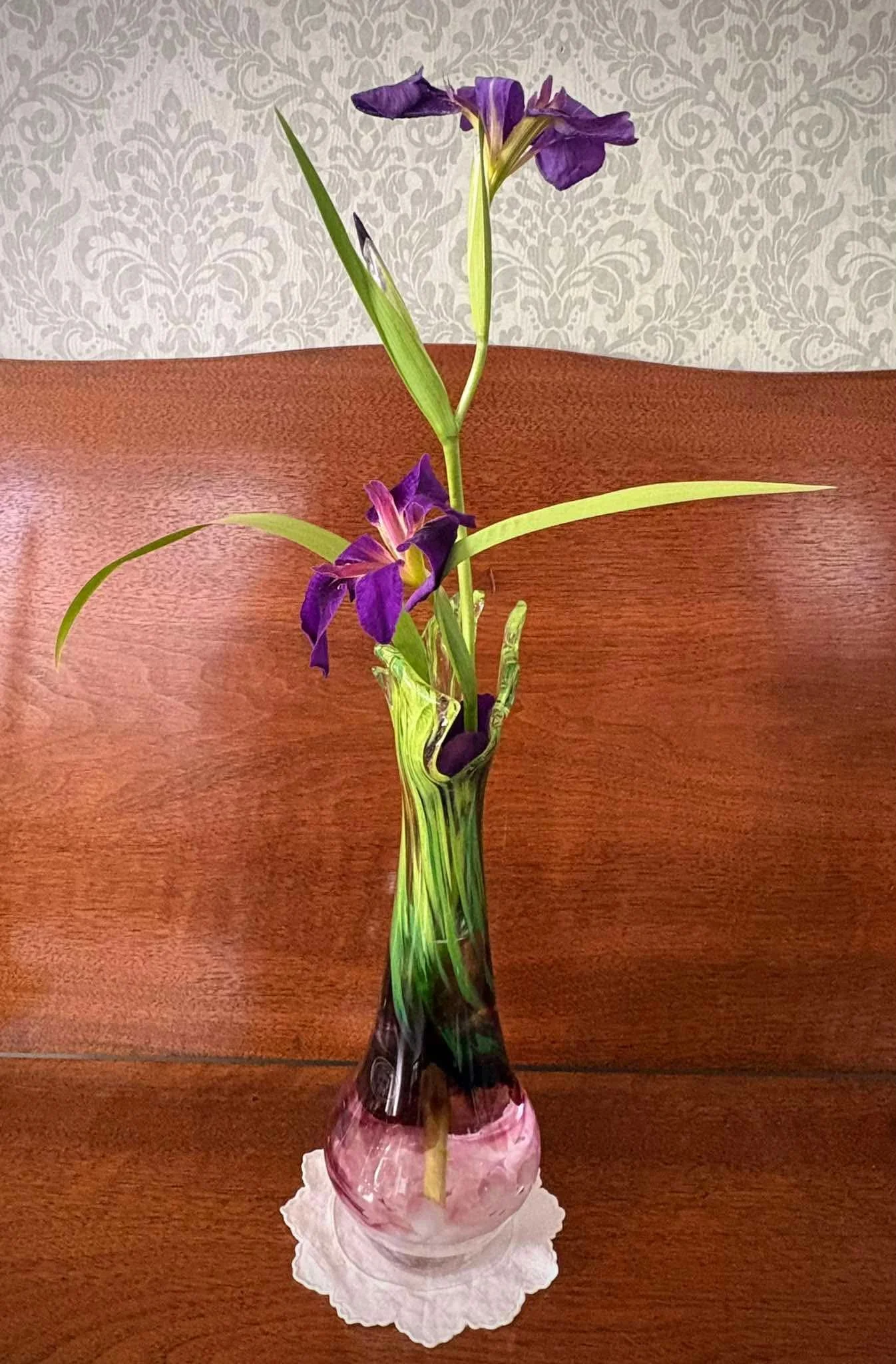 ramp vase with two stems of wild iris