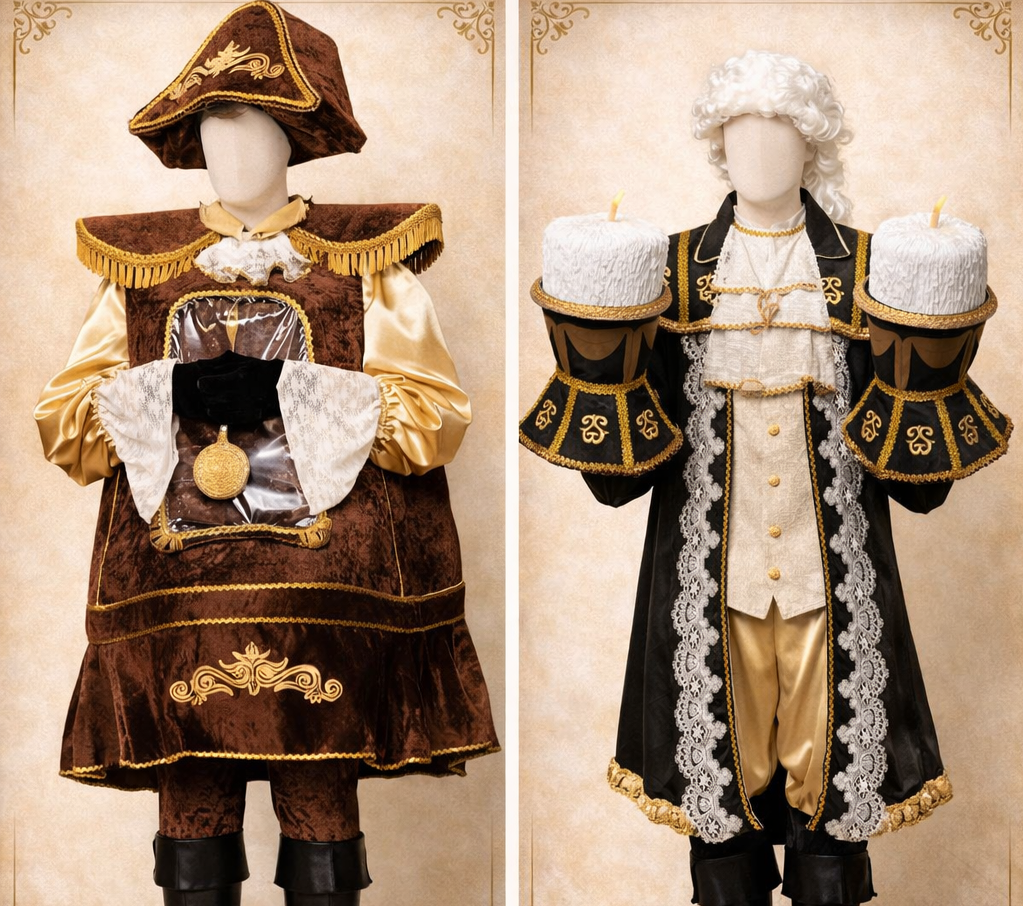 Two of our bespoke costume builds For Beauty & the Beast. Cogsworth the clock and Lumiere the candle.