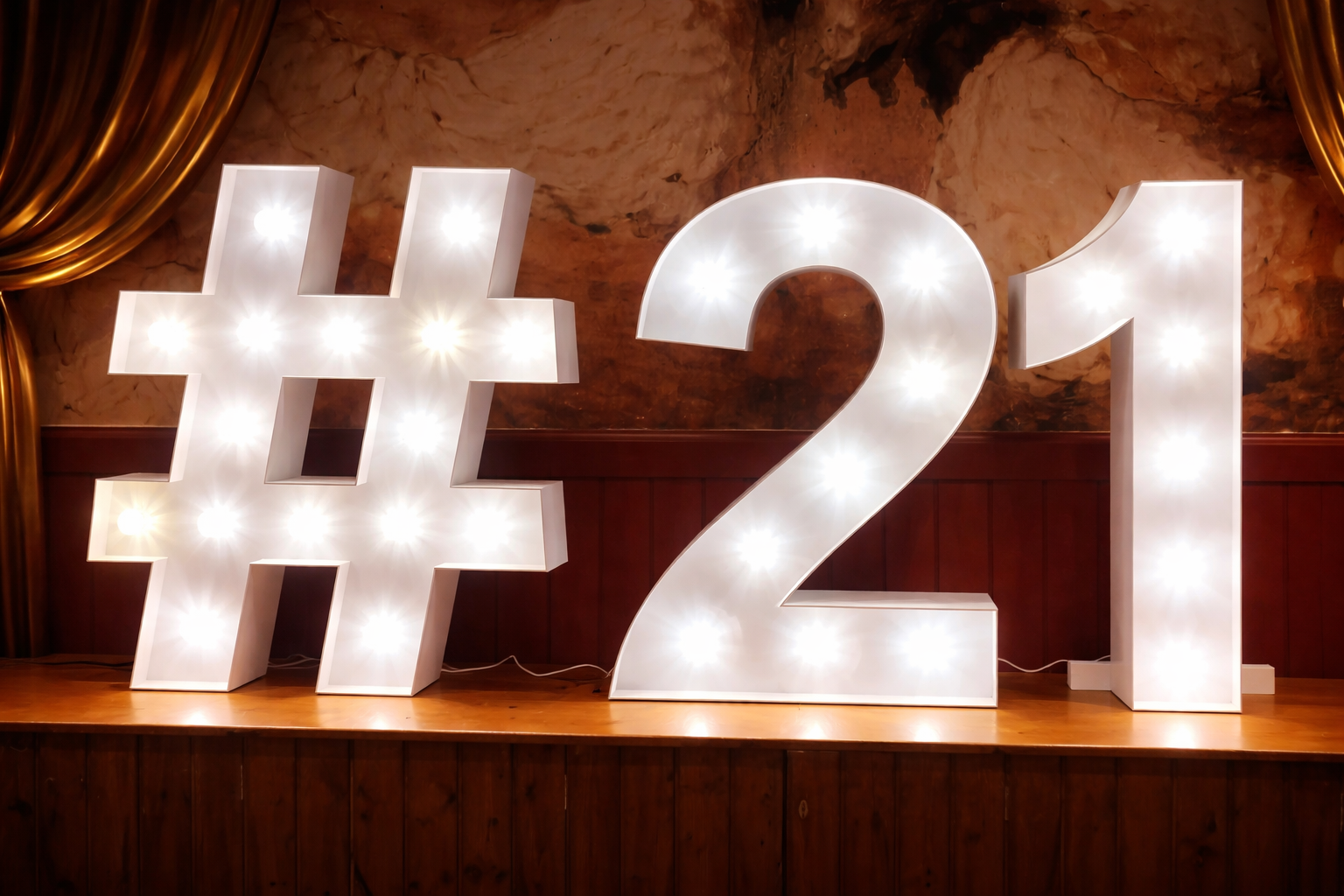 Light up numbers 21 birthday hire