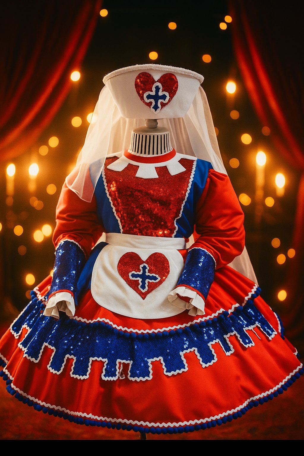 pantomime-costume-red-blue-sequin-heart-apron-hire