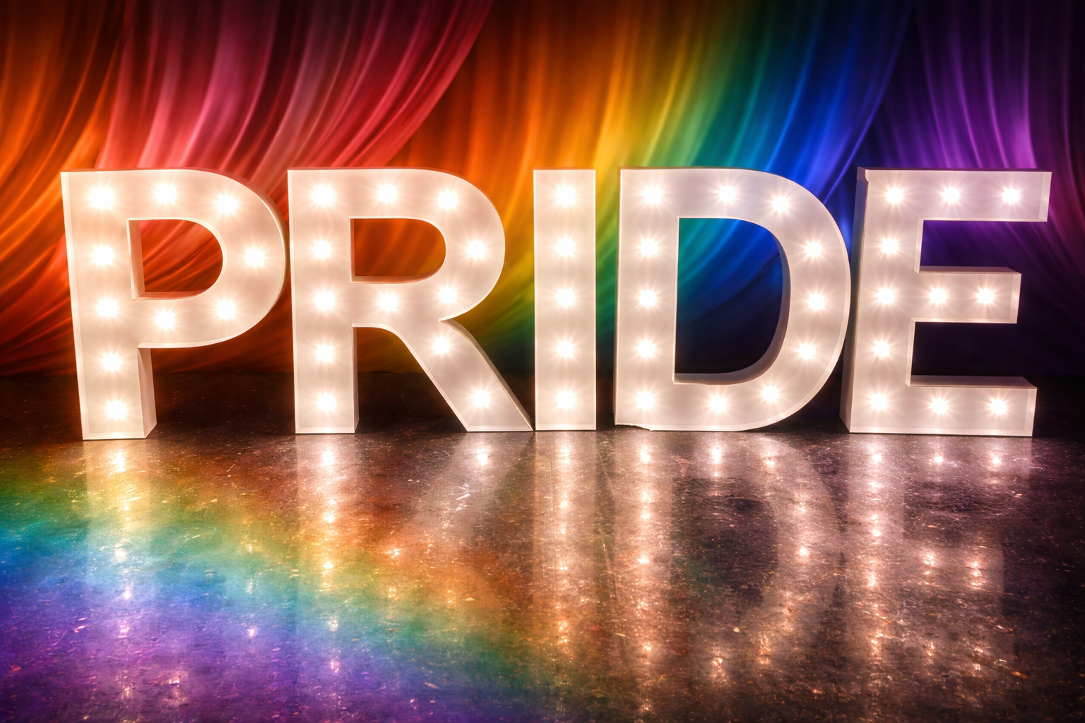 Pride light up letters hire event