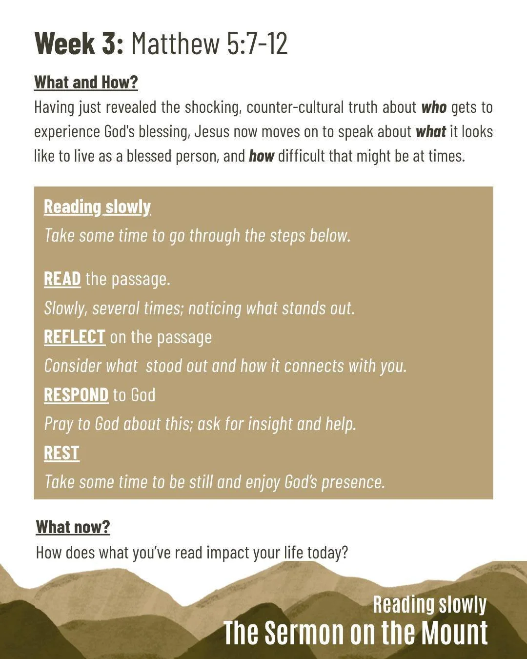 Join us this Sunday for our Harvest Service and Soup and Hotdog lunch. Here's our guide to help you 'Read Slowly' through this weeks passage.