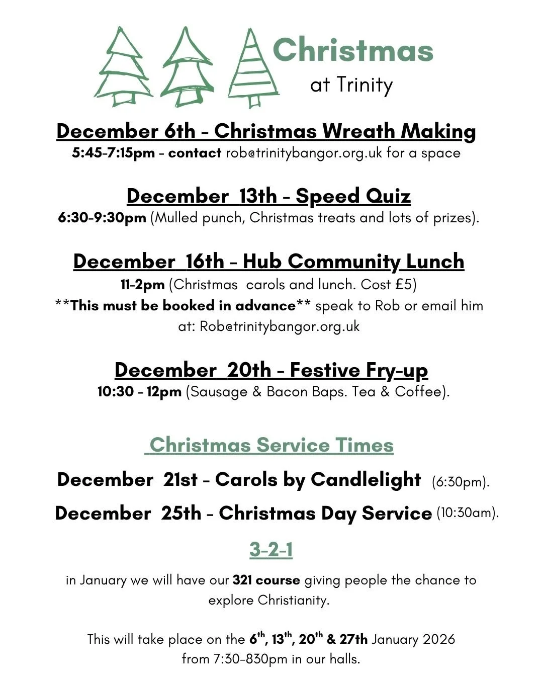 Something for everyone next month at Trinity.

Save the date, spread the word, share the flyer with anyone who might enjoy any of these festive events. (For more info., email rob@trinitybangor.org.uk.)