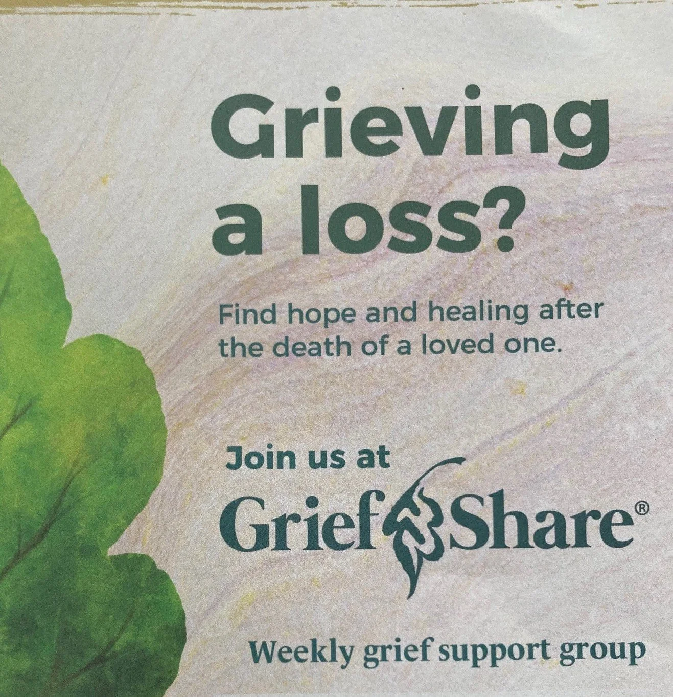 Starting on Tuesday 28 April at 7:15pm, GriefShare will run at Trinity for 7 weeks.

A GriefShare support group is a safe, welcoming place where people understand the difficult emotions of grief.  Since there are no neat, orderly stages of grieving, 