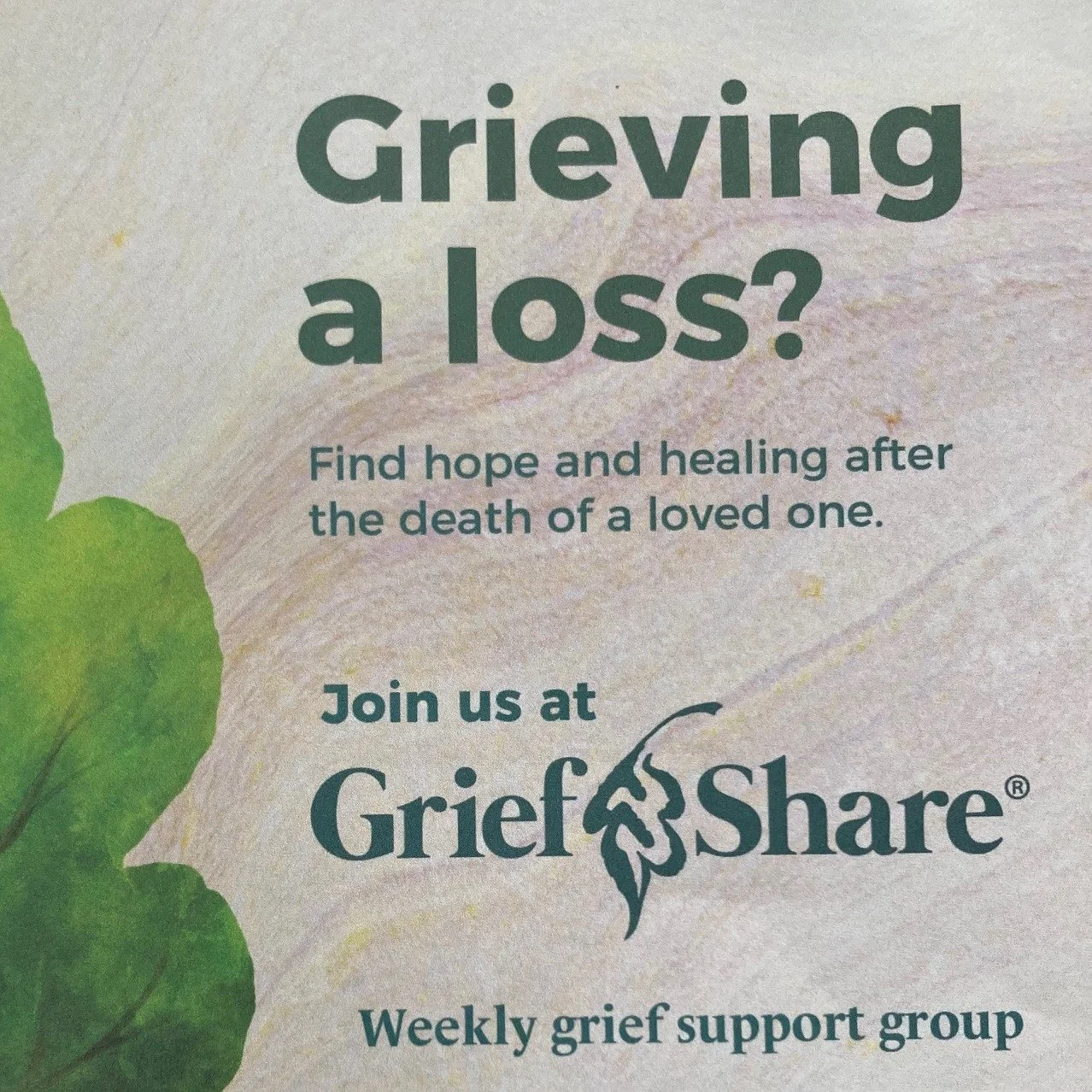 GriefShare starts Tuesday 28th April for 7 sessions: 
28 April, 5 May, 12 May, 26 May, 2 June, 9 June, 23 June. (Come for all sessions or for as many as you are able to attend,)

Venue: Trinity Coffee Lounge, access via Bingham Street car park. Start