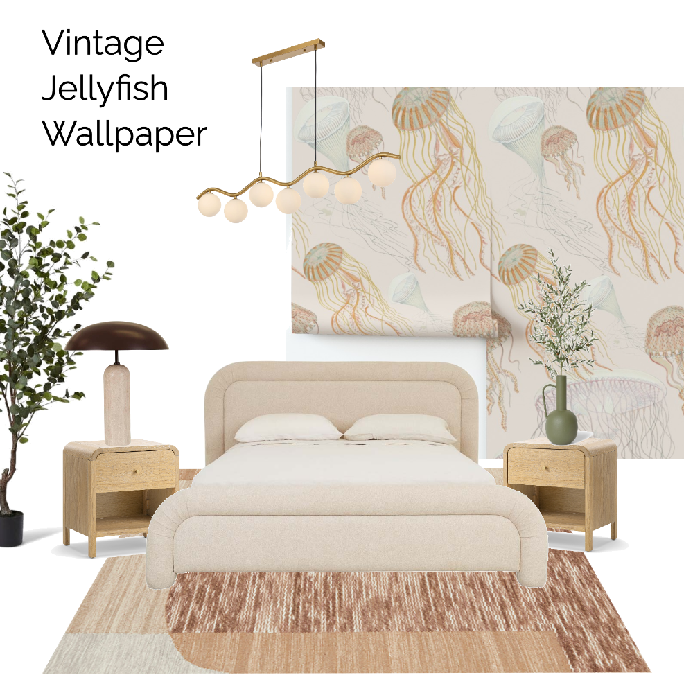 Vintage Jellyfish Peel and Stick Wallpaper for a Playful Bedroom Retreat