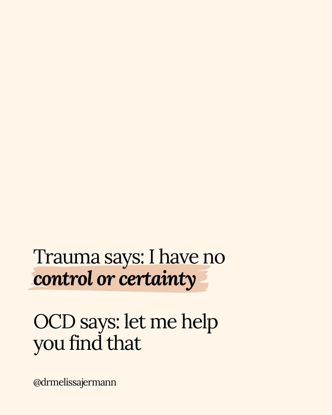Trauma can leave us feeling unsafe, disconnected, or unable to trust ourselves, our bodies, or other people. OCD often steps in as an attempt to manage that fear. It uses doubt, checking, monitoring, and reassurance to create certainty and prevent us