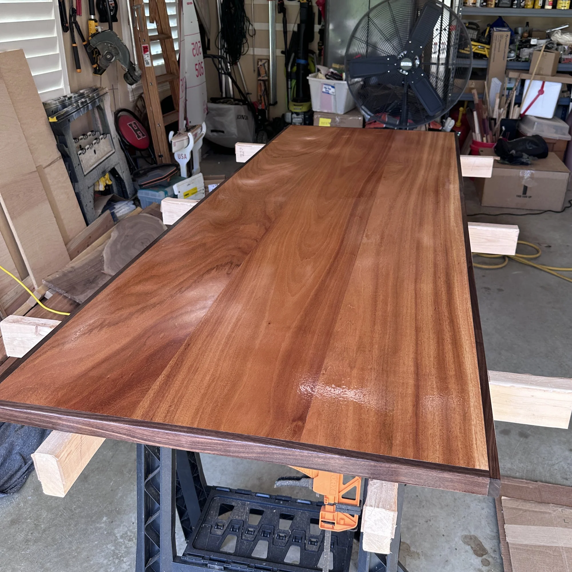 Custom home office table top from Edinam Hardwood with a Walnut edge band. - 90 x 33.5