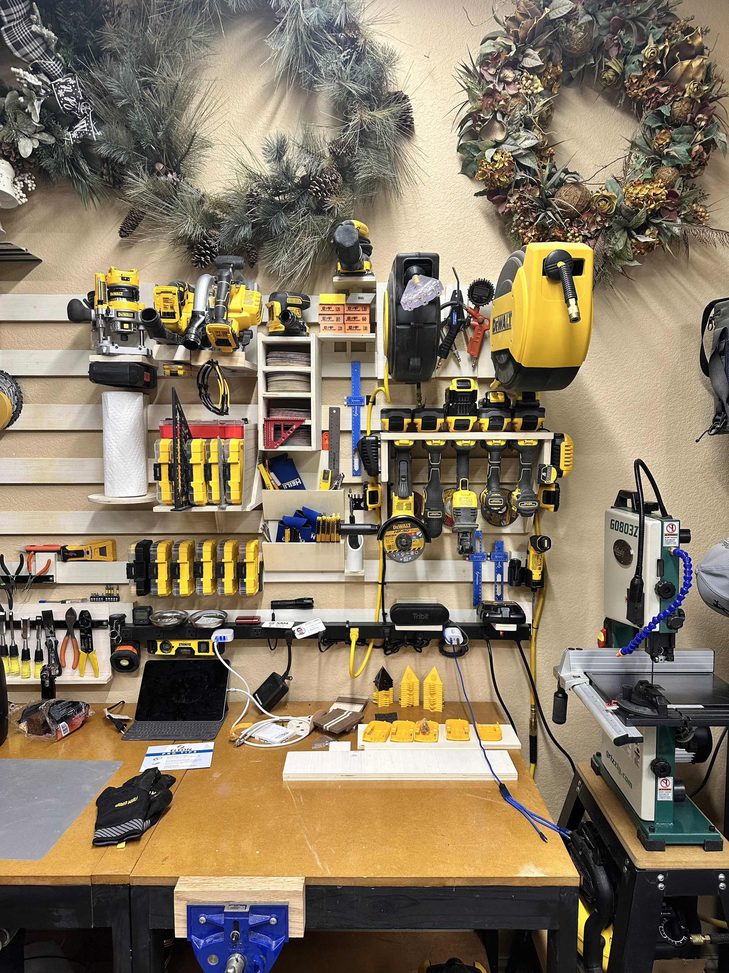 Dewalt Hand Power Tools on a French Cleat wall.