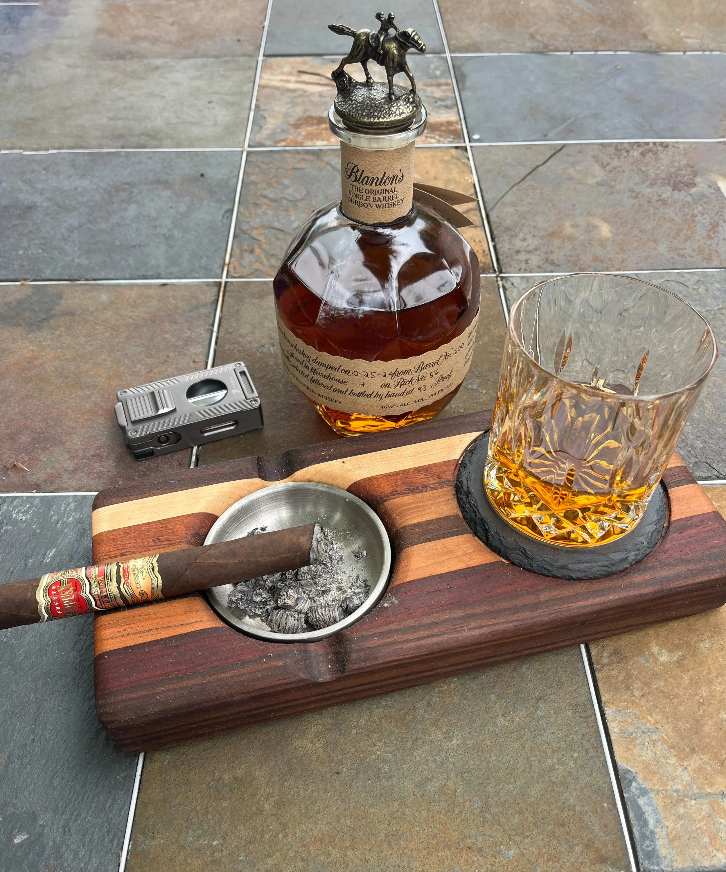 Cigar Center made from Walnut, Purpleheart, Cherry, and Ebiara.