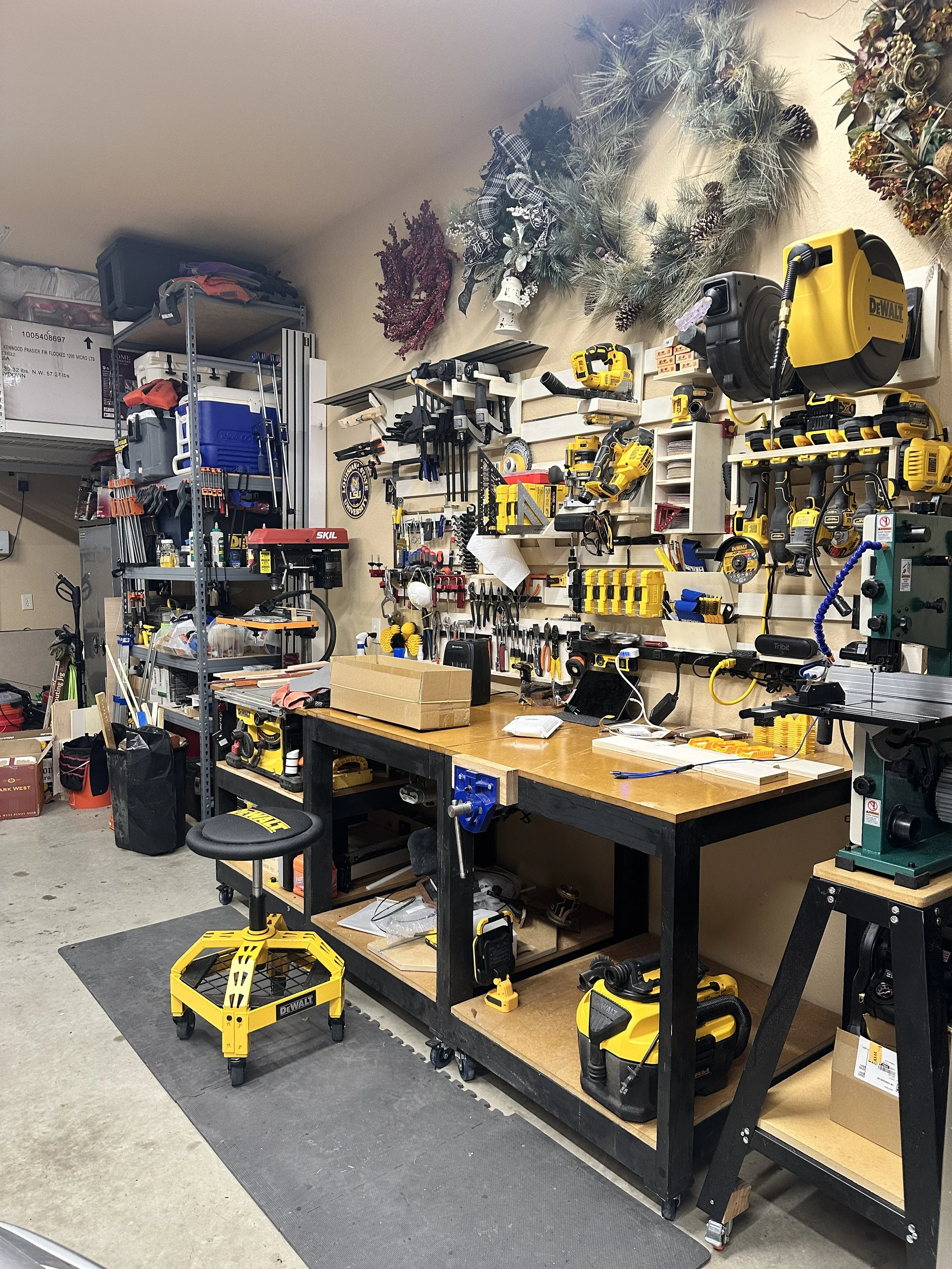Custom Tool Wall and three mobile workbenches.