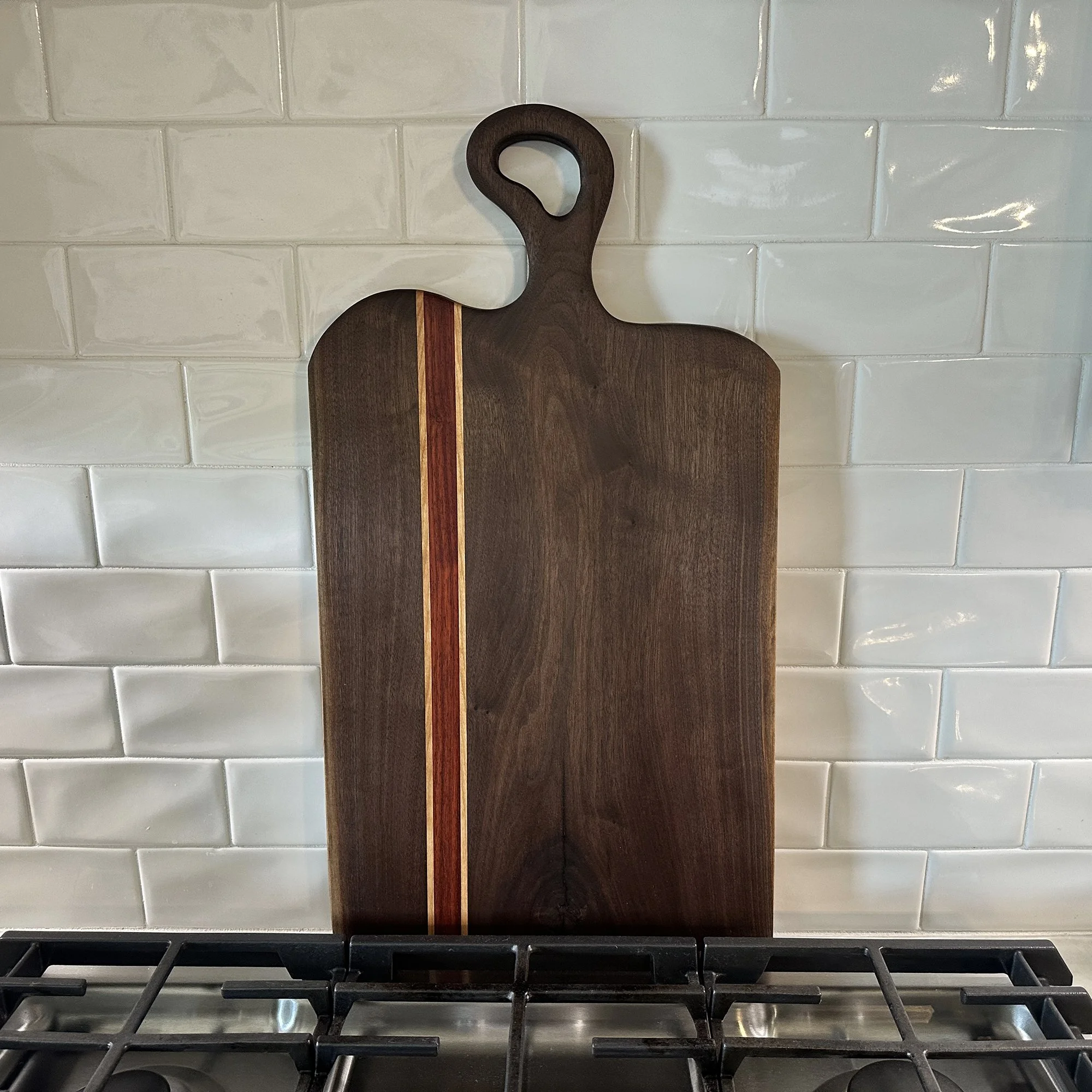 Walnut Charcuterie Board With Maple & Red Heart Hardwood Inserts - 24 x 12