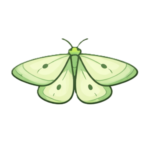 A cartoon illustration of a green butterfly with light green wings and darker green spots.