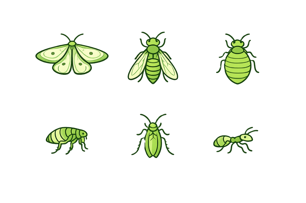 Diagram showing all different insects. Moth, wasp, flea, bed bug, cockroach and ant for professional insect control in Plymouth, Devon & Cornwall