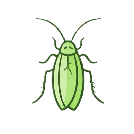 Illustration of a green beetle with antennae and six legs.
