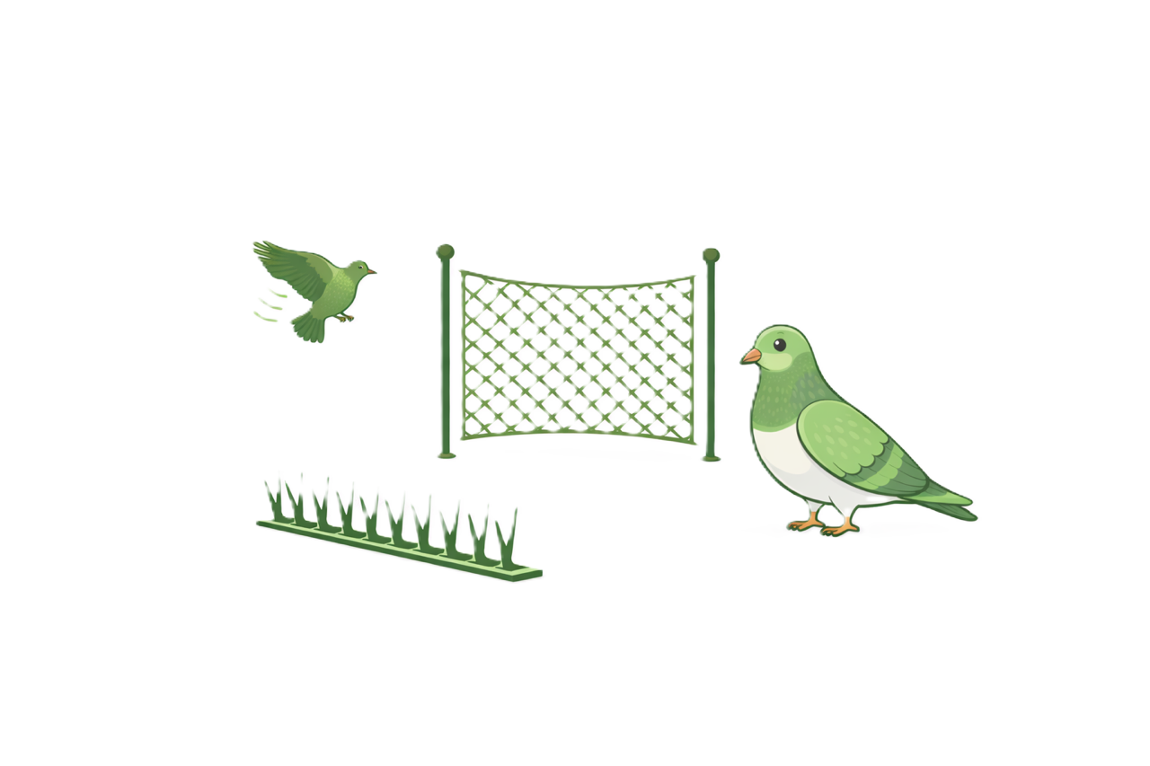Diagram showing pigeons with labels indicating 'Pigeons' and 'Birds,' and a grid labeled 'Pigeon Cage' with a pigeon inside, black background.
