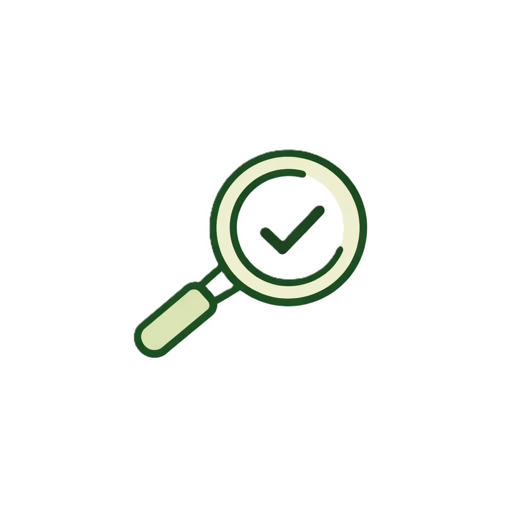 Magnifying glass with checkmark inside, symbolizing validation or approval.