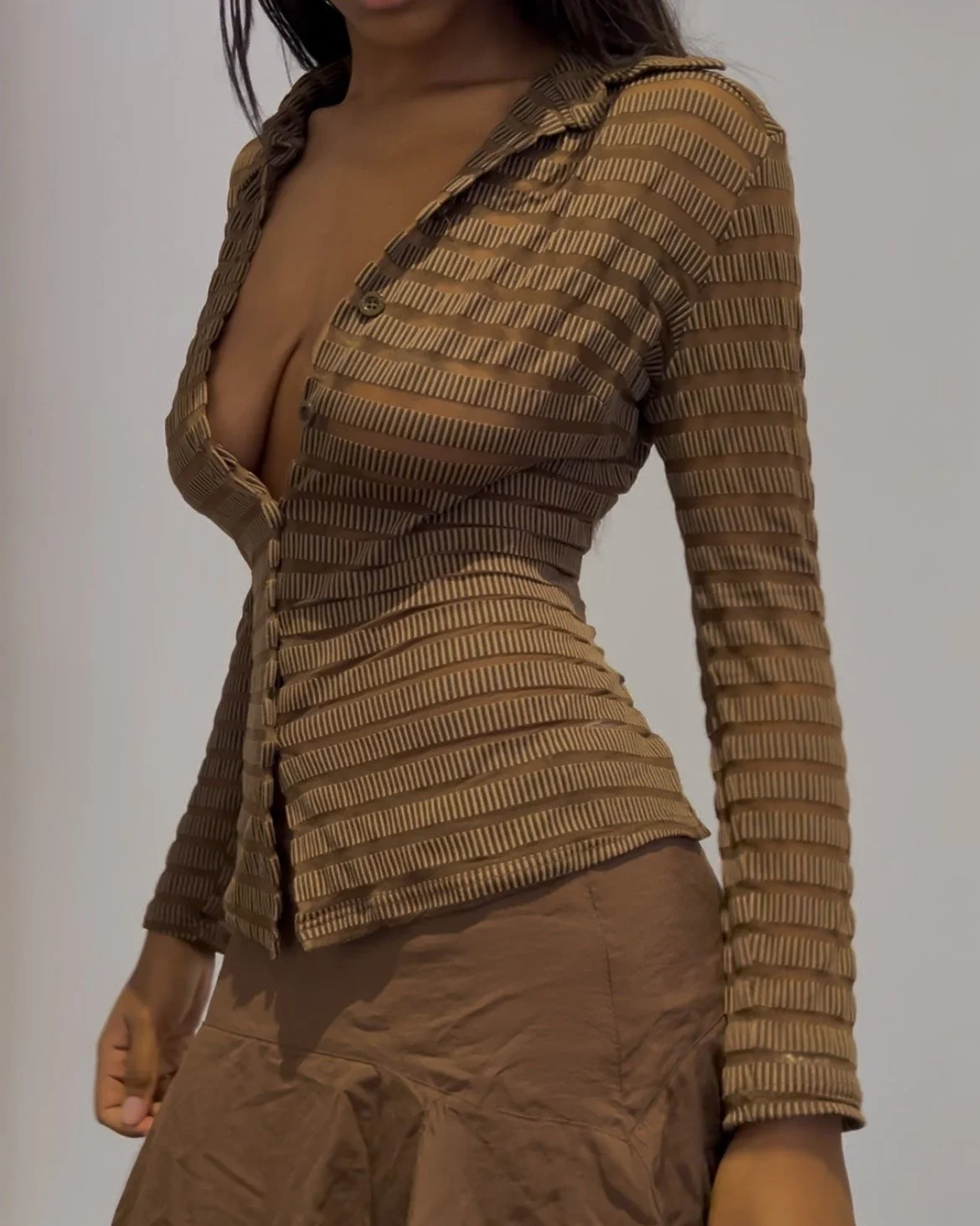 FENDI Womens Roma Amor Sheer Long Sleeve Shirt