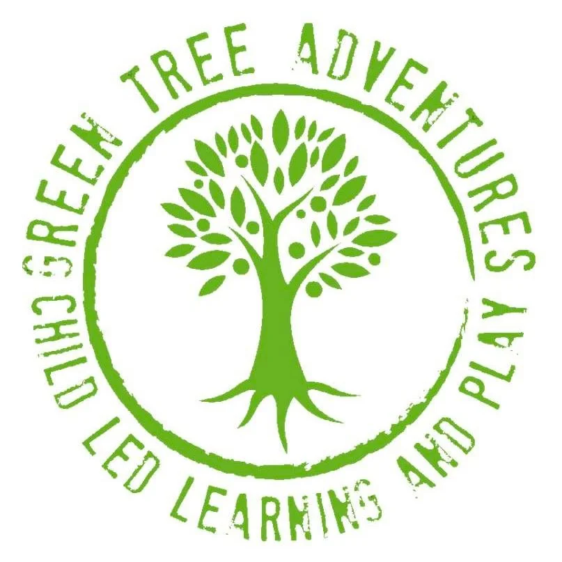 Green circular logo with a stylized tree in the center and the text 'Green Tree Adventures' and 'Child Led Learning and Play' around the circle.