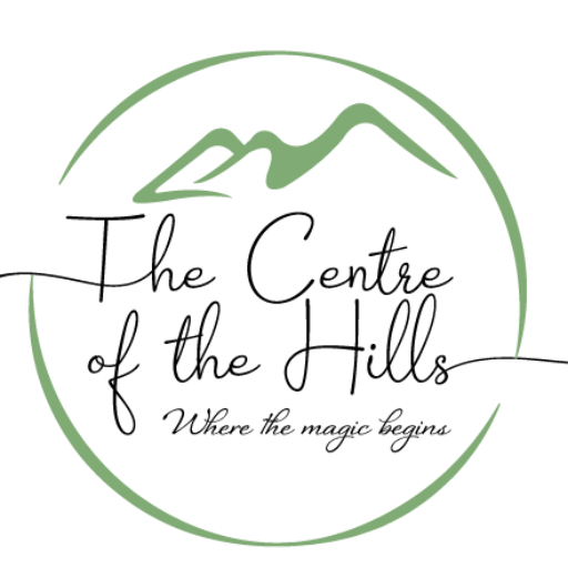 The Centre of the Hills logo, which is in script lettering against a background outline of the Malvern Hills.