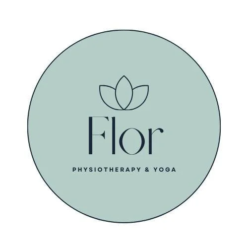 Logo for Flor Physiotherapy & Yoga, featuring a stylized lotus flower above the text.