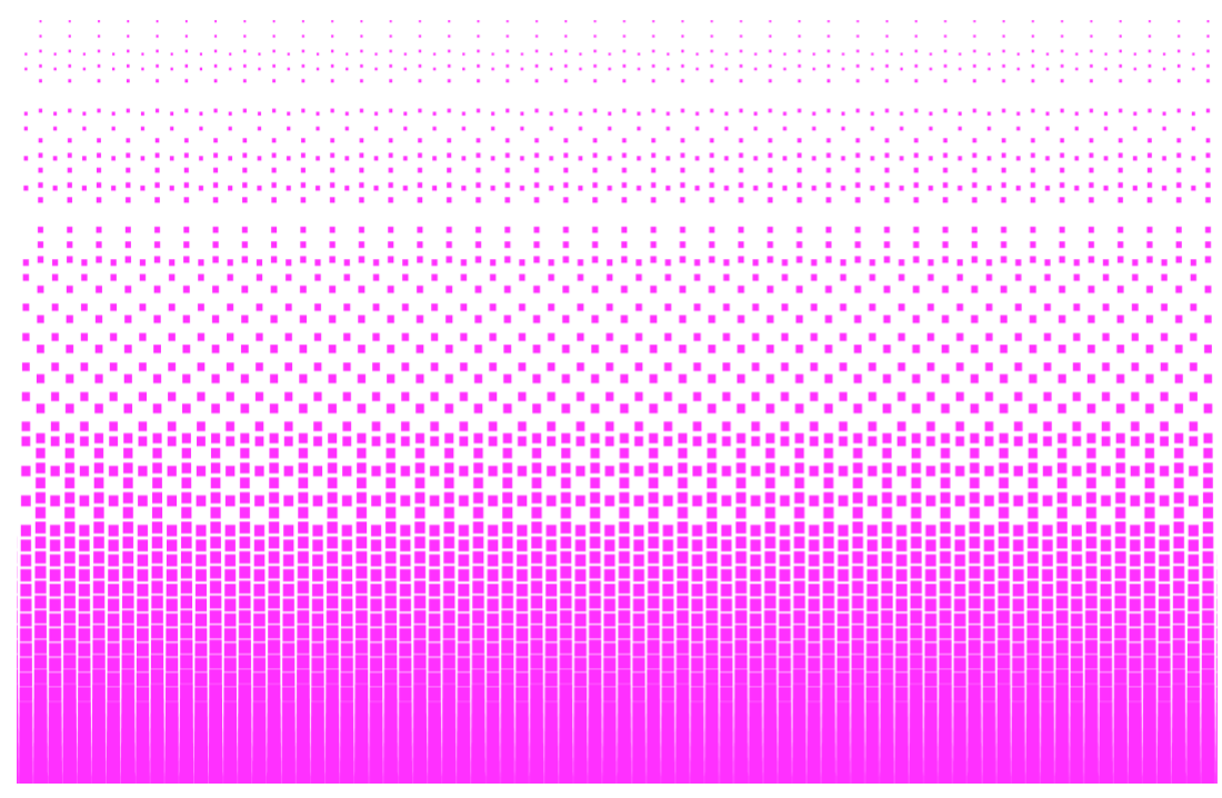 Optical illusion with various pink patterns and dots on a black background, creating a sense of movement and depth.
