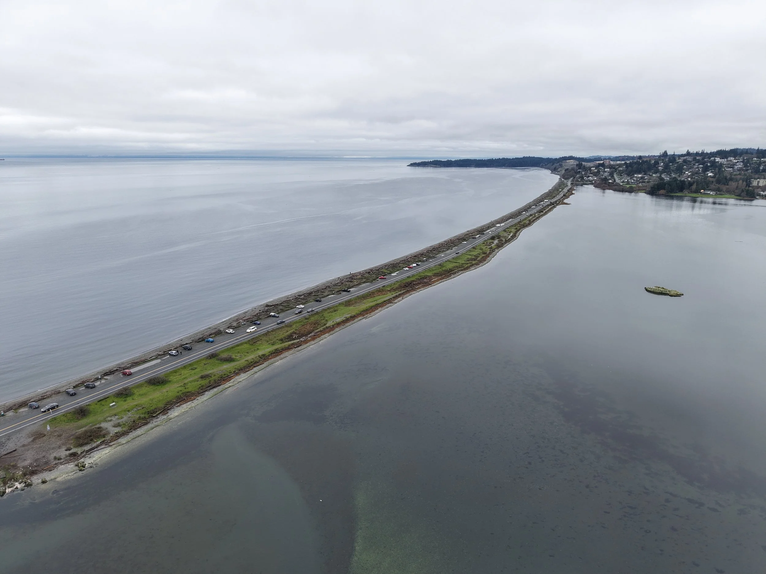 Aerial view of Ocean Boulevard stretching between lagoon and open water.
