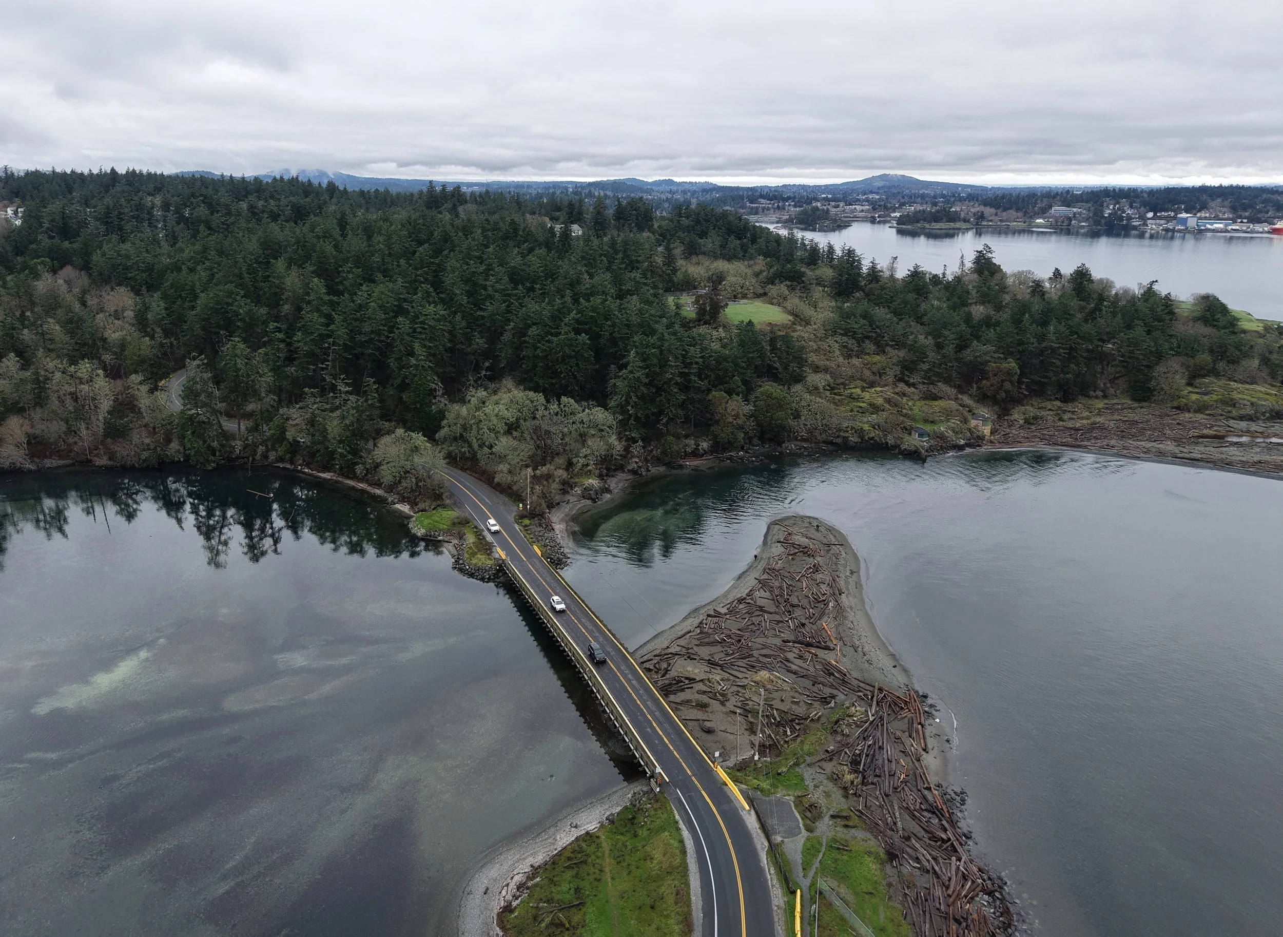 Aerial view of Ocean Boulevard stretching between lagoon and open water.