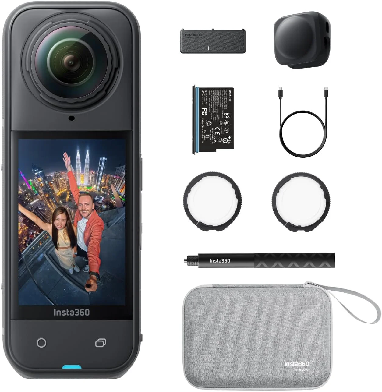 Insta360 action camera kit with accessories — versatile 360° camera used by Vancouver Island Drones for immersive aerial and ground shots.