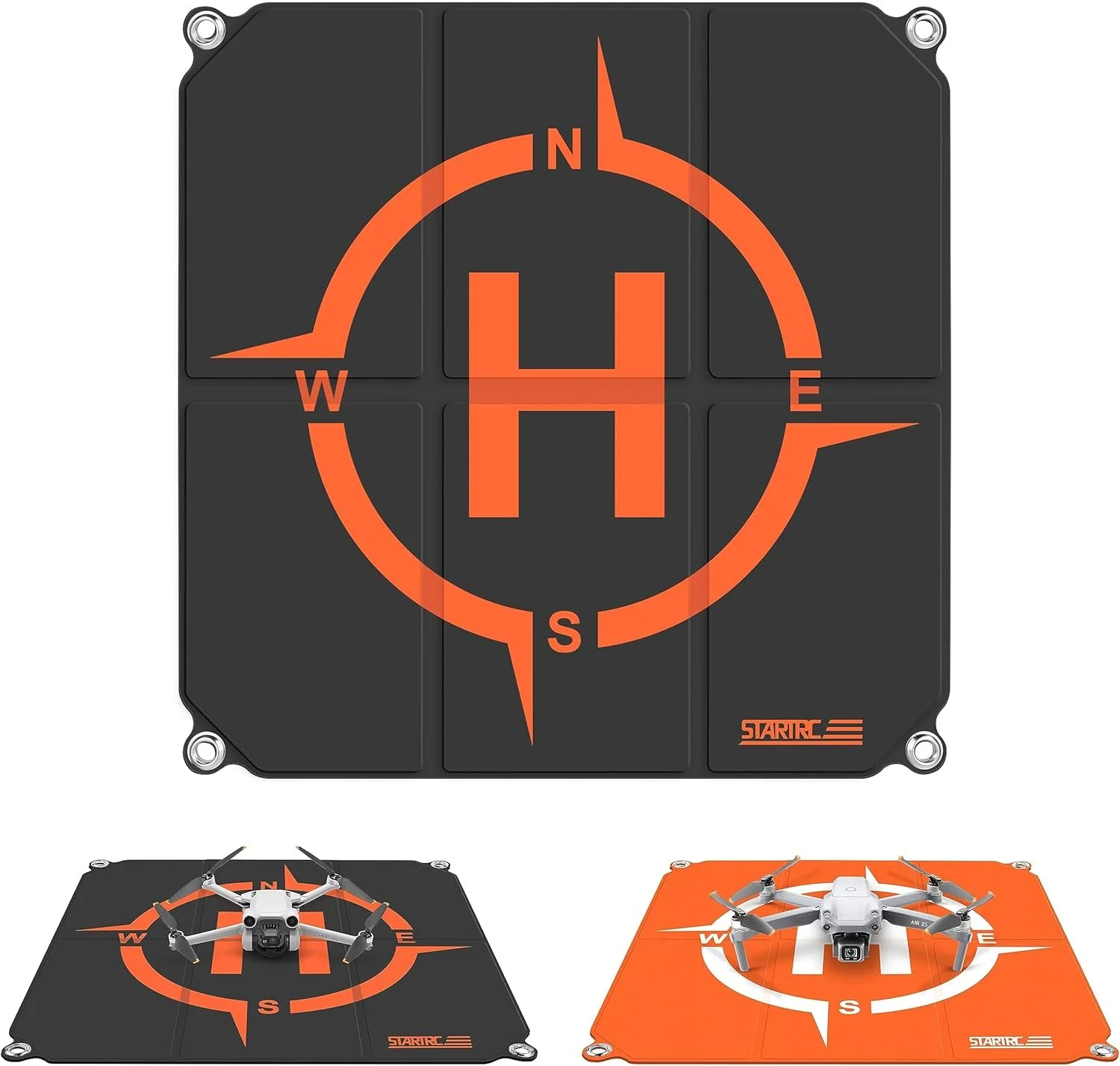 55cm foldable drone landing pad in orange and black, waterproof portable helipad for safe drone takeoff and landing.