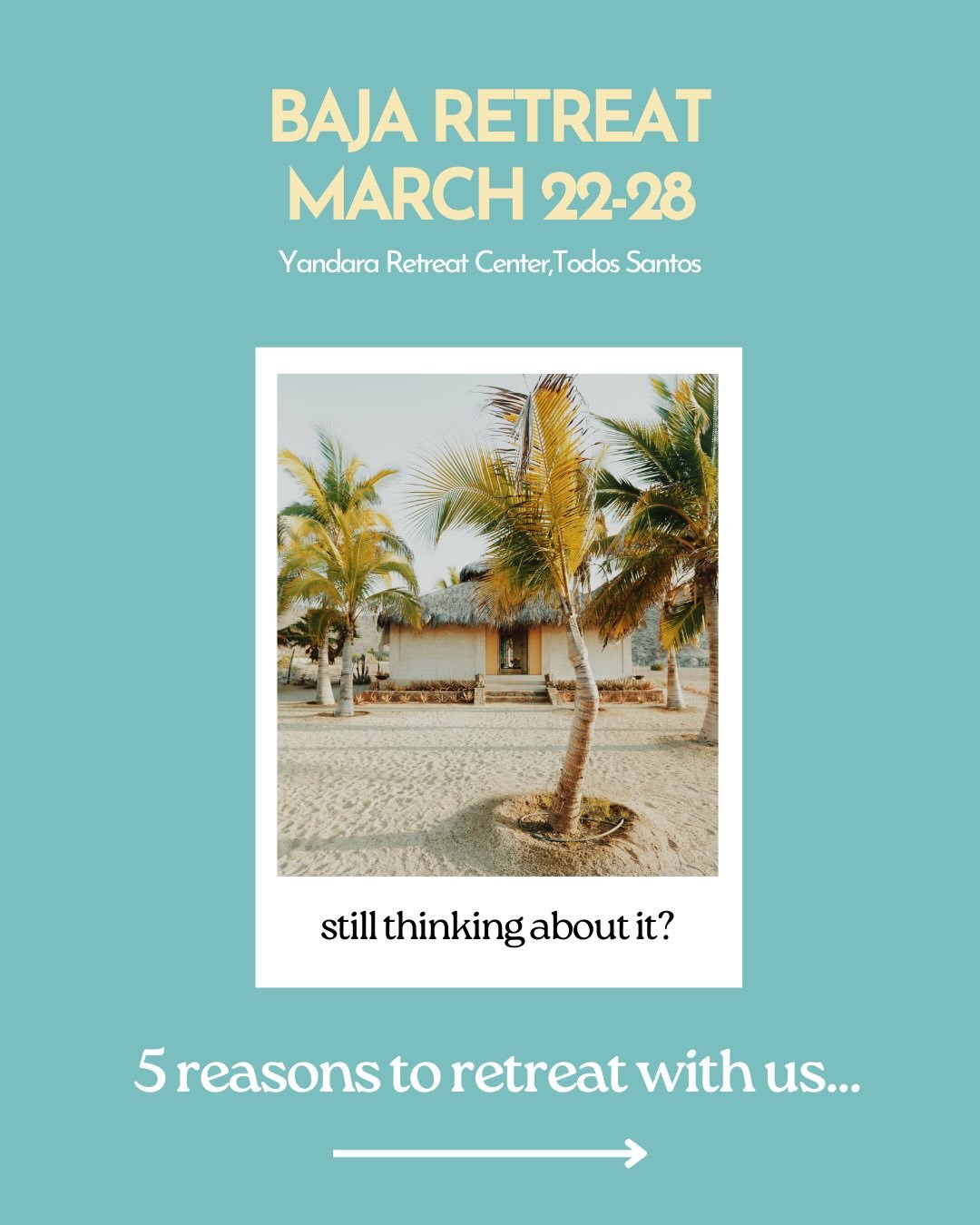 🏝️

We still have a few spots left for our March retreat at the beautiful Yandara Retreat Center in Todos Santos, Baja.

Join us for one week of yoga, community, ocean, sun and total relaxation and restoration.

Link in bio.

#yogaretreat #baja #baj