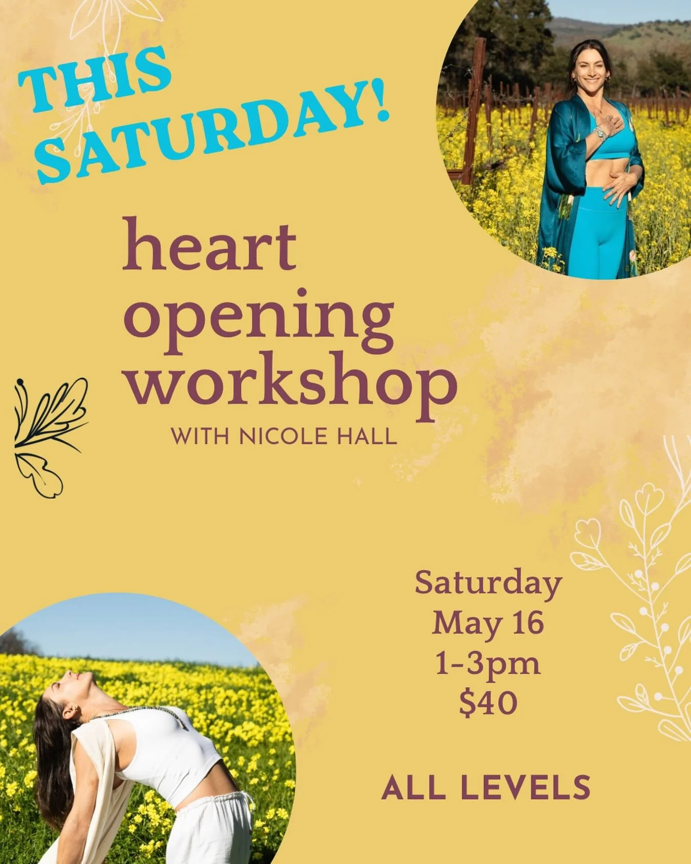 🌈 T H I S  S A T U R D A Y 🌈

Move with intention as we explore front-body opening through accessible backbend variations, building strength and confidence at your own pace as you work toward a peak expression that feels right for you.

Saturday, M