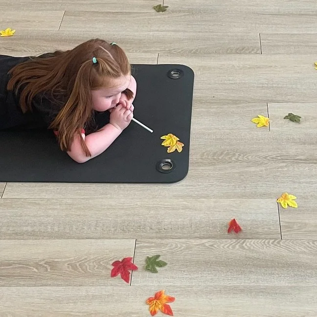 Use a straw to blow autumn leaves from one end of yoga mat to the other. Promotes focus &amp; mindfulness 🍁🍂

#autumn #mindfulness #breathingexercises #kidsyoga #kidsyogateacher #leaves #yogaforkidsandteens