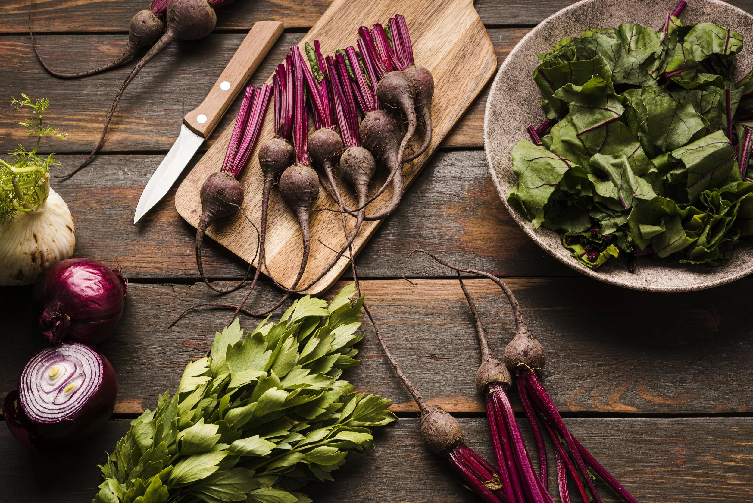 Rosemary Chicken with Beets and Salad