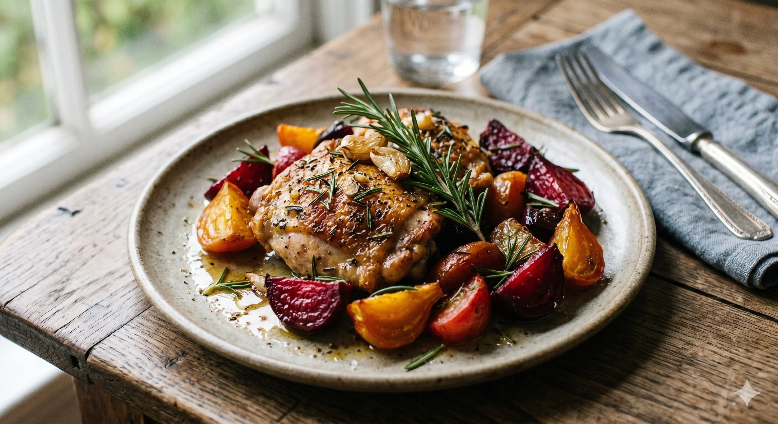 Rosemary Chicken with Beets and Salad