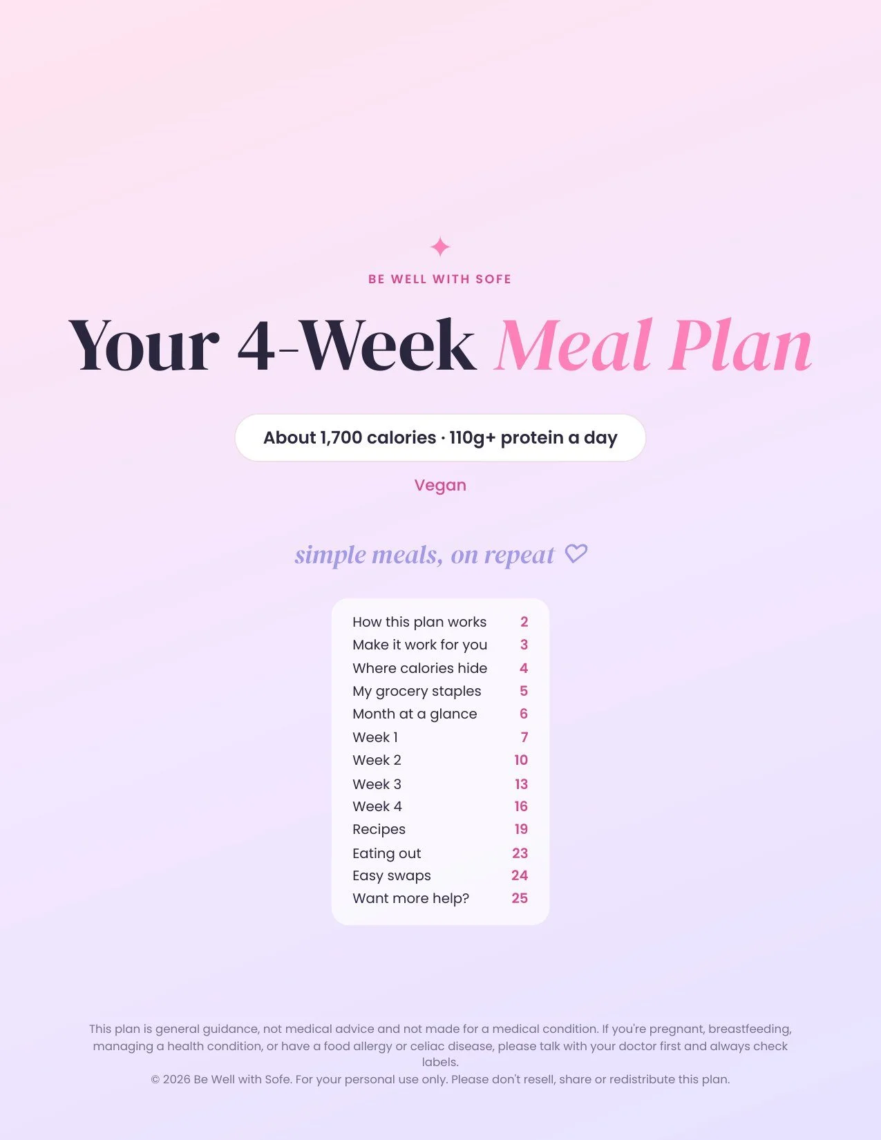 Your 4-Week Meal Plan · 1,700 cal · Vegan