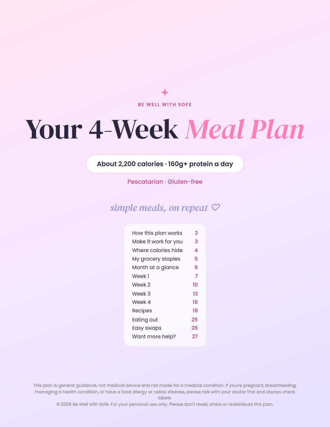 Your 4-Week Meal Plan · 2,200 cal · Pescatarian, Gluten-Free