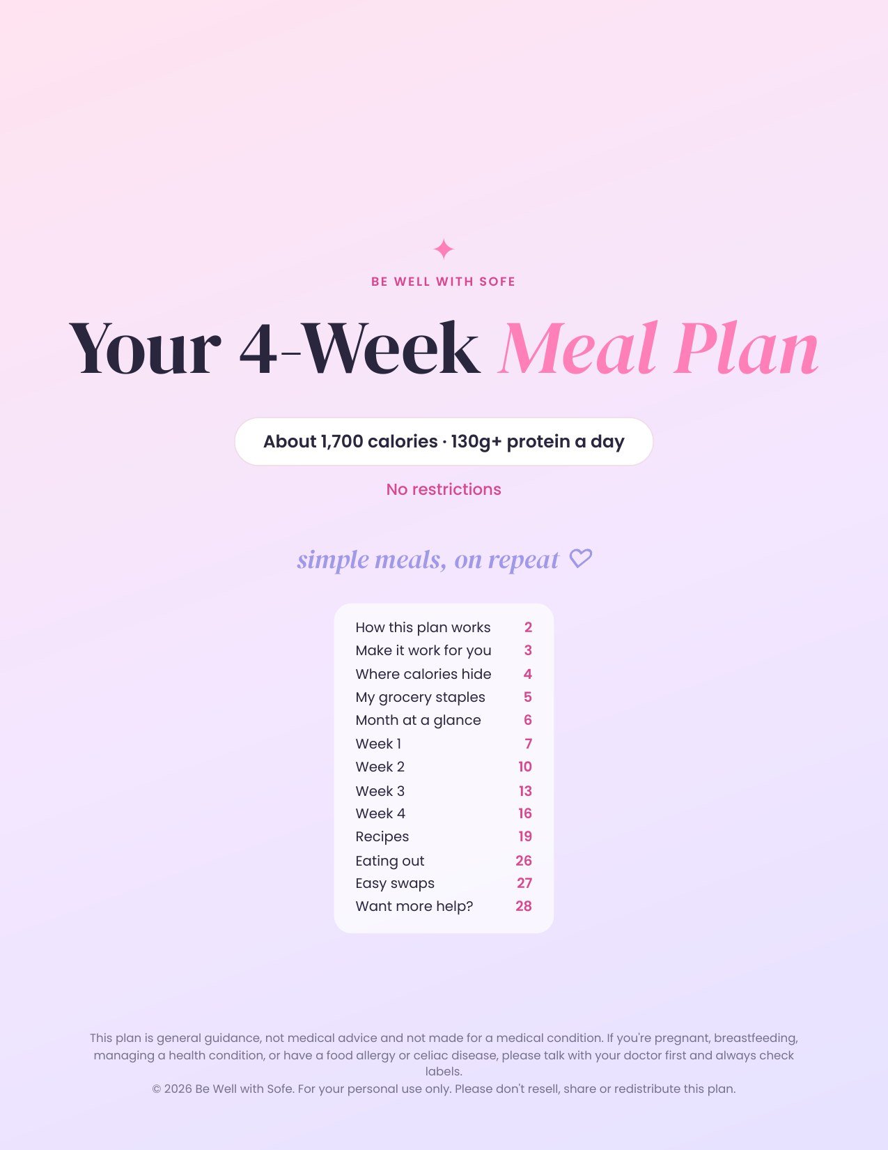 Your 4-Week Meal Plan · 1,700 cal · No Restrictions