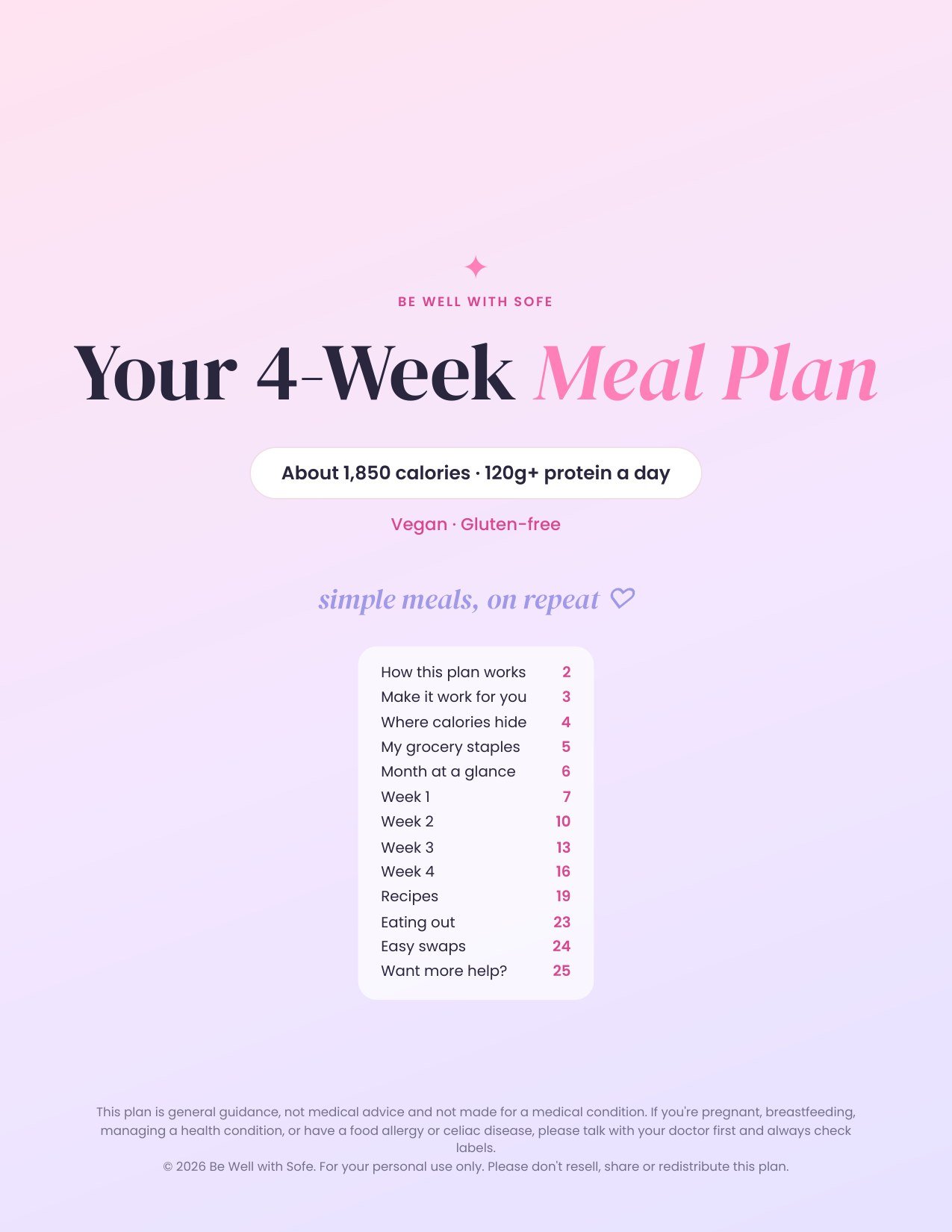 Your 4-Week Meal Plan · 1,850 cal · Vegan, Gluten-Free