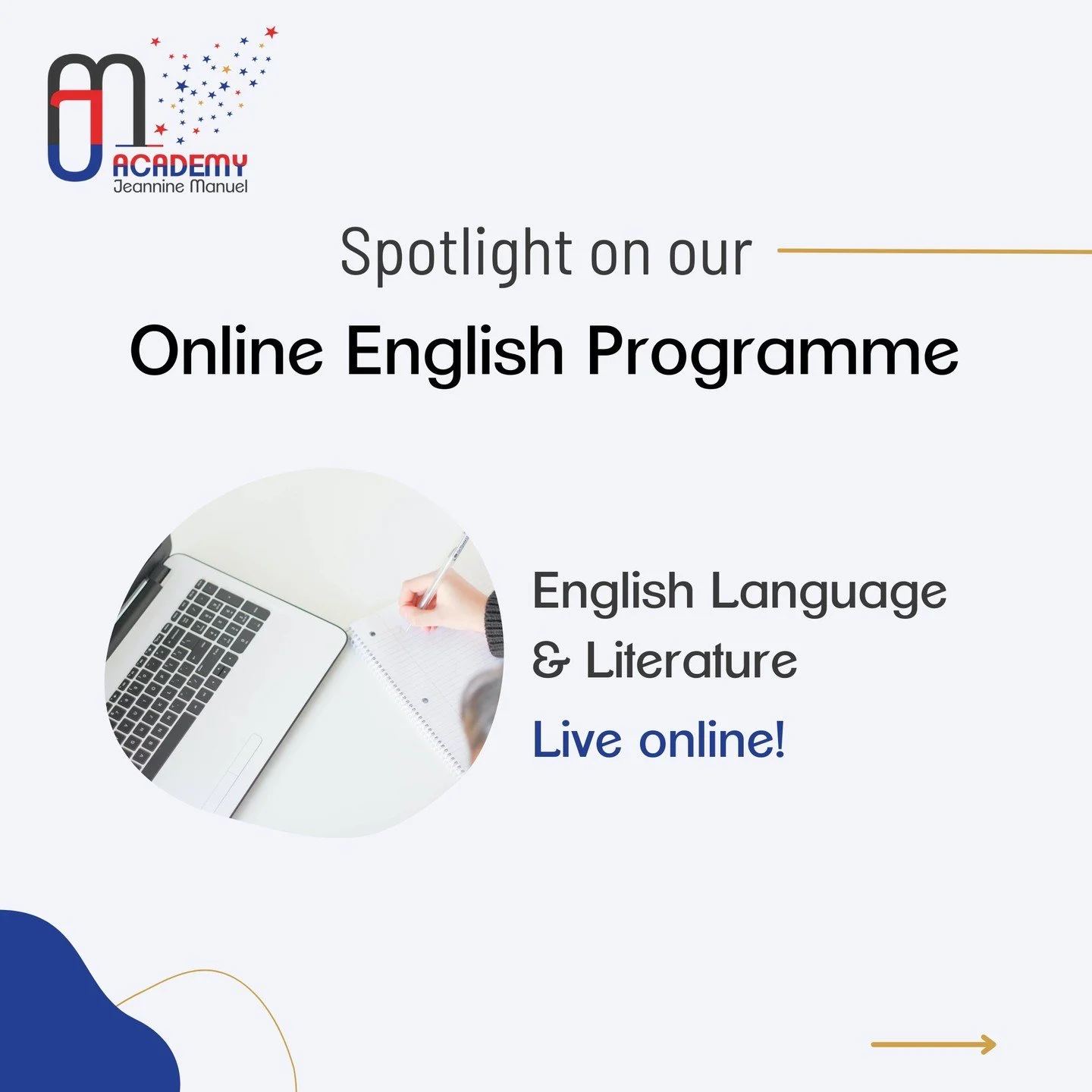 Looking for an academic programme of quality that will enrich and further your child's oral and written English skills?

Discover the JMAcadamy's Online English programme: a rich and exciting language and literature programme for English speaking stu