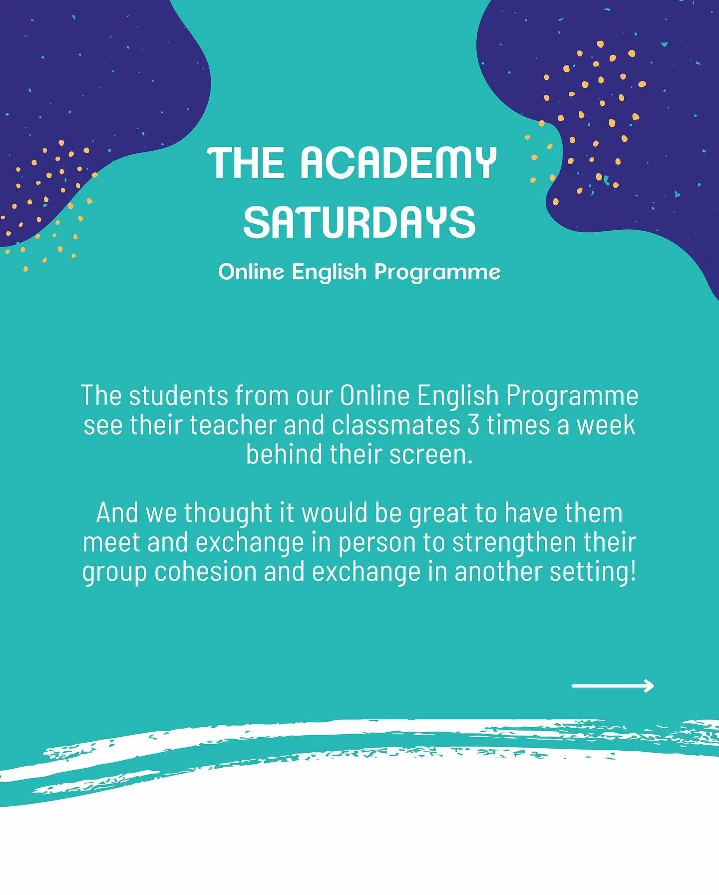 Our Online English Programme is off to a great start in its second year! 

The majority of our students were already enrolled last year, and new students joined us in September.

We held our first Academy Saturday of the year, an opportunity to tell 