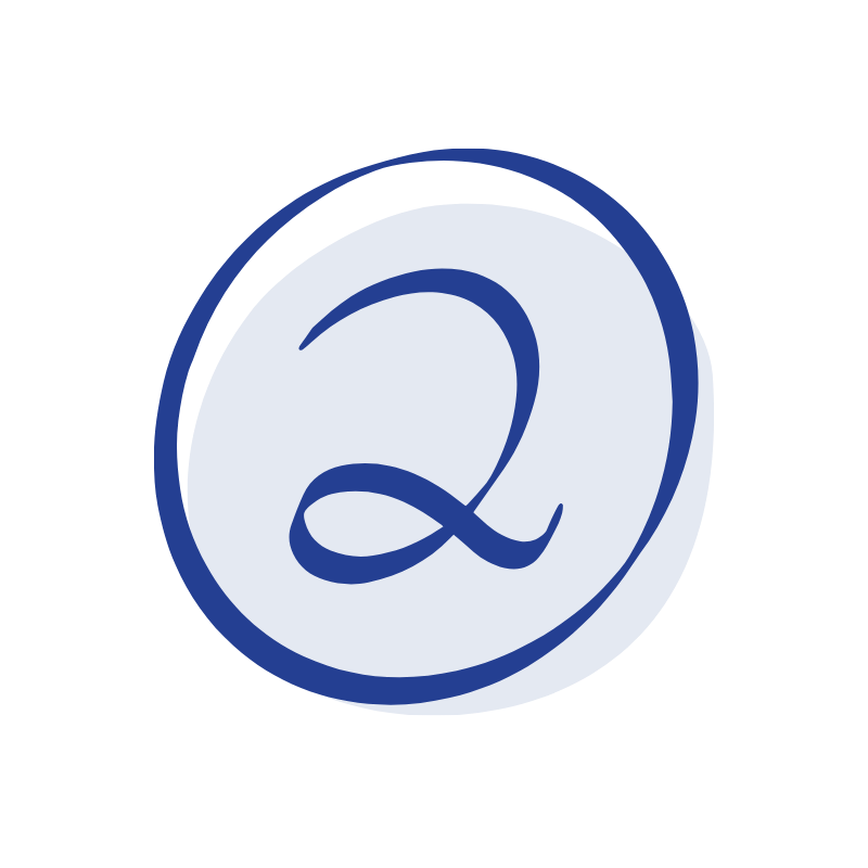 Blue number 2 inside a white circle with a dark blue outline